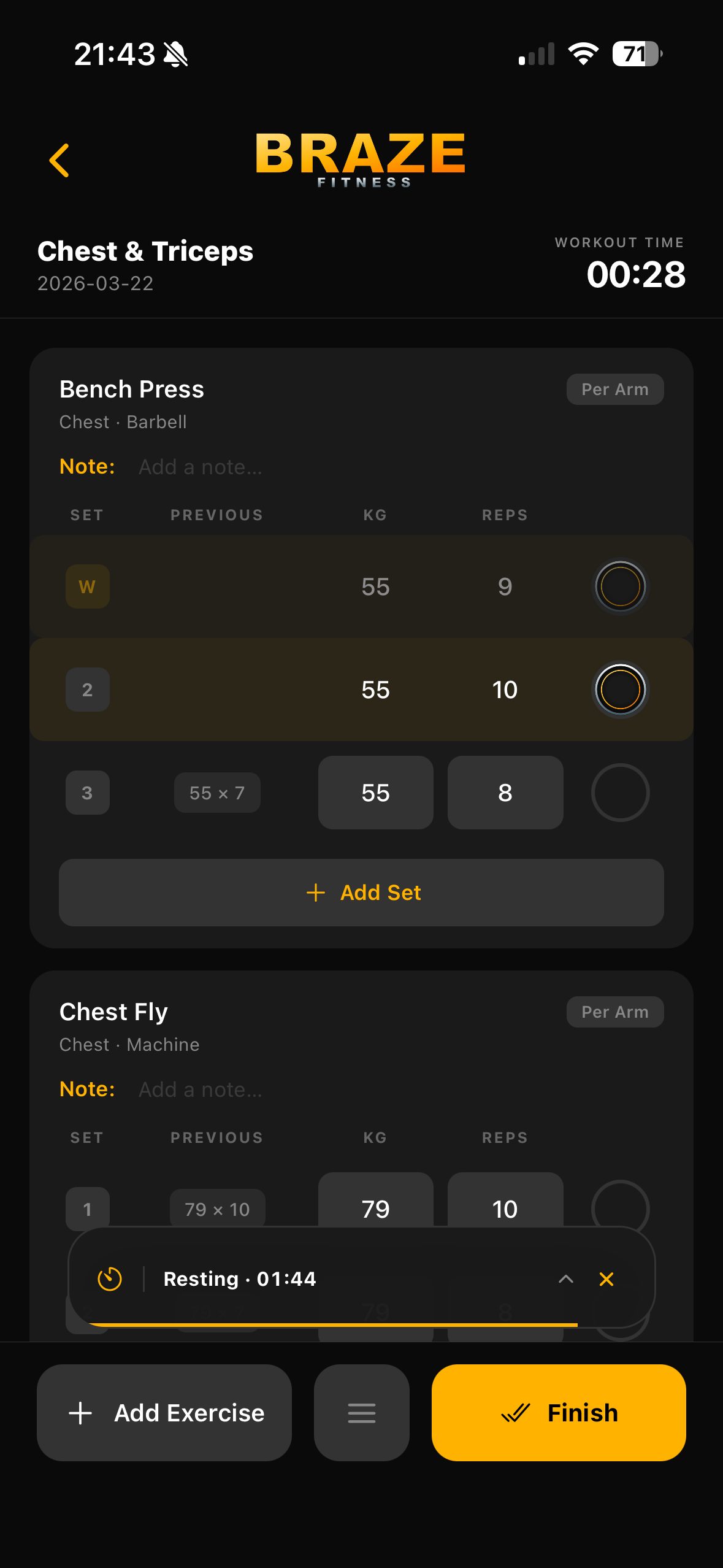 Braze Fitness app screenshot